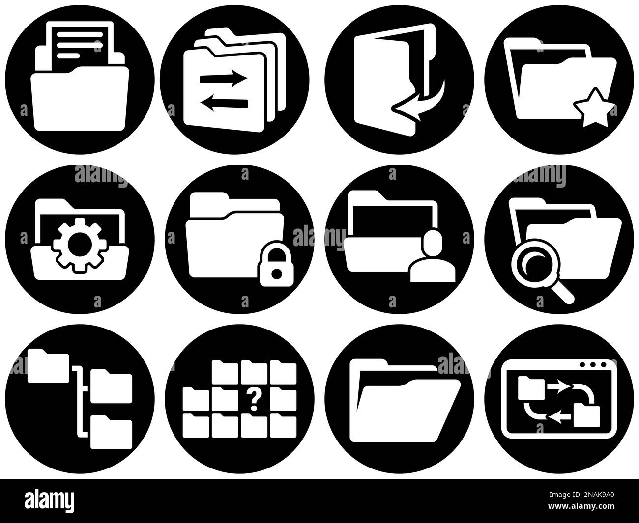 Set di icone semplici su un tema cartella, documenti, file, vettore, design, collezione, piatto, segno, simbolo,elemento, oggetto, illustrazione. Backgroun bianco Illustrazione Vettoriale