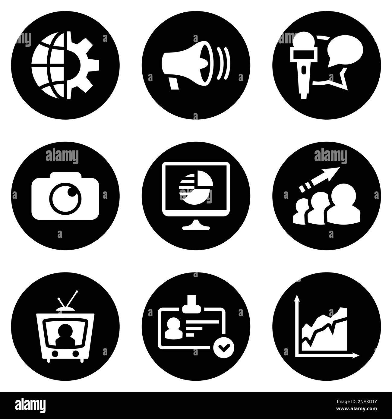 Insieme di icone semplici su un tema Pubblicità, marketing, business, internet , vettore, set. Sfondo bianco Illustrazione Vettoriale