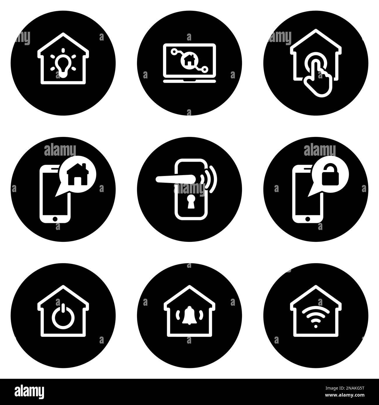Insieme di icone semplici su un tema Casa intelligente, vettore, disegno, collezione, piatto, segno, simbolo, elemento, oggetto, illustrazione, isolato. Sfondo bianco Illustrazione Vettoriale