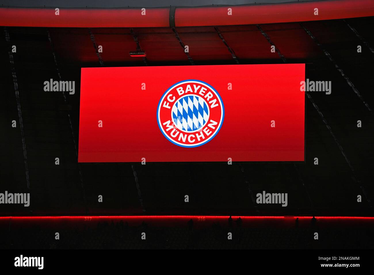 Tabellone, logo, Allianz Arena, Monaco, Baviera, Germania Foto Stock