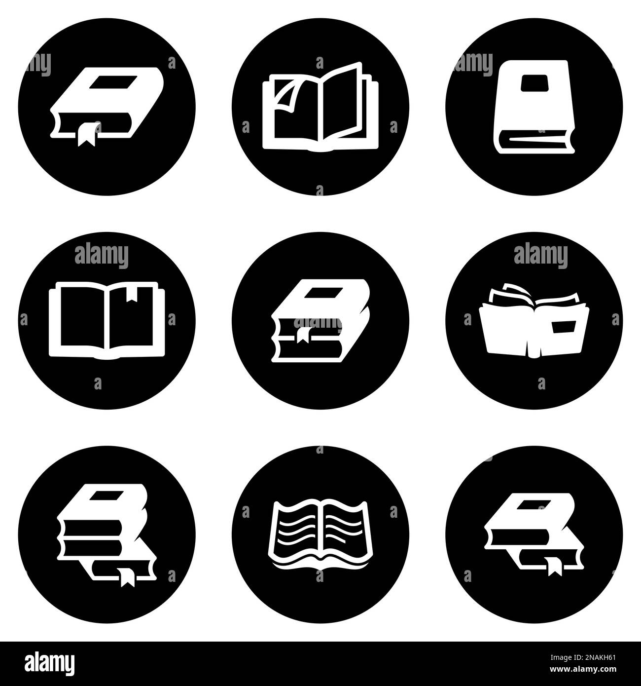 Insieme di icone semplici su un tema Libri e lettura, vettore, disegno, collezione, piatto, segno, simbolo, elemento, oggetto, illustrazione, isolato. Sfondo bianco Illustrazione Vettoriale