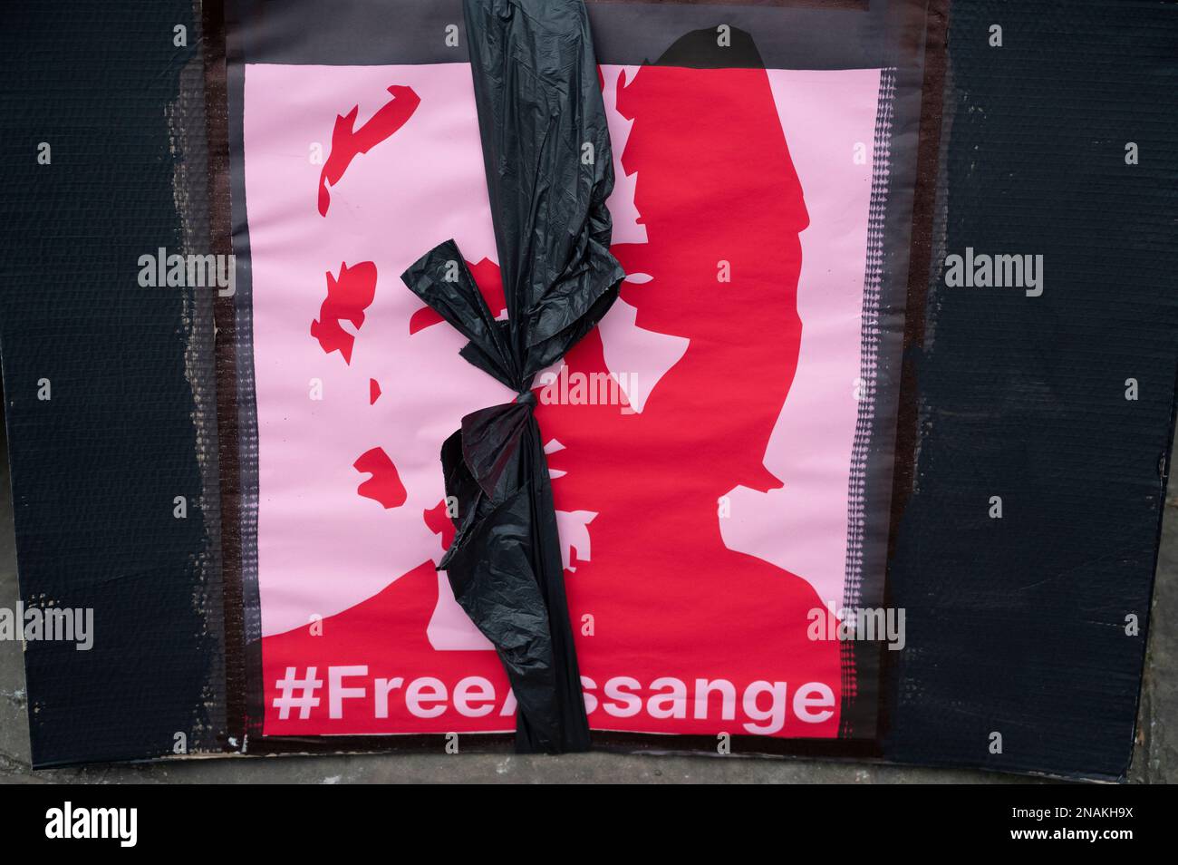 Il 11th febbraio gli attivisti hanno tenuto un carnevale notturno organizzato dalla Campagna di Assange non estradare per chiedere il rilascio di Julian Assange che ha api Foto Stock