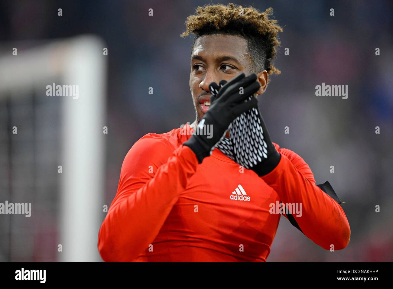 Kingsley Coman FC Bayern Munich FCB (11) grazie tifosi, spettatori, Allianz Arena, Monaco, Bayern, Germania Foto Stock