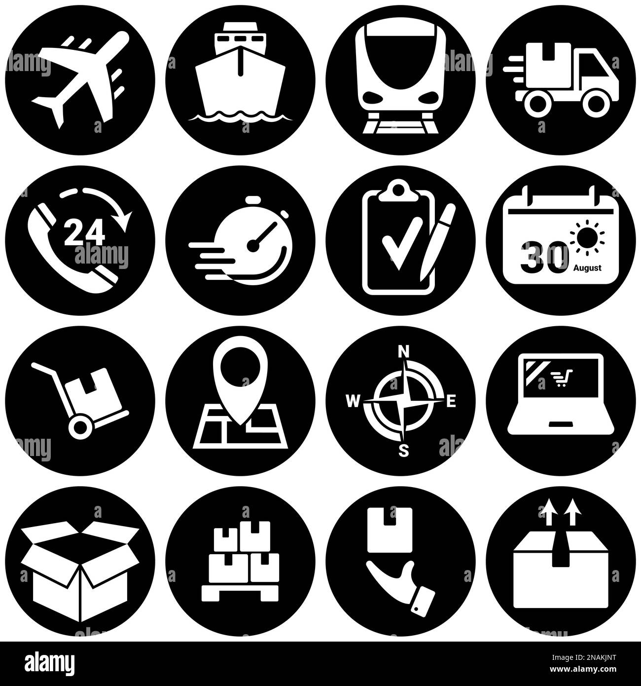 Set di icone semplici su un tema trasporto, logistica, carico, vettore, design, piatto, segno, simbolo, elemento, oggetto, illustrazione. Sfondo bianco Illustrazione Vettoriale