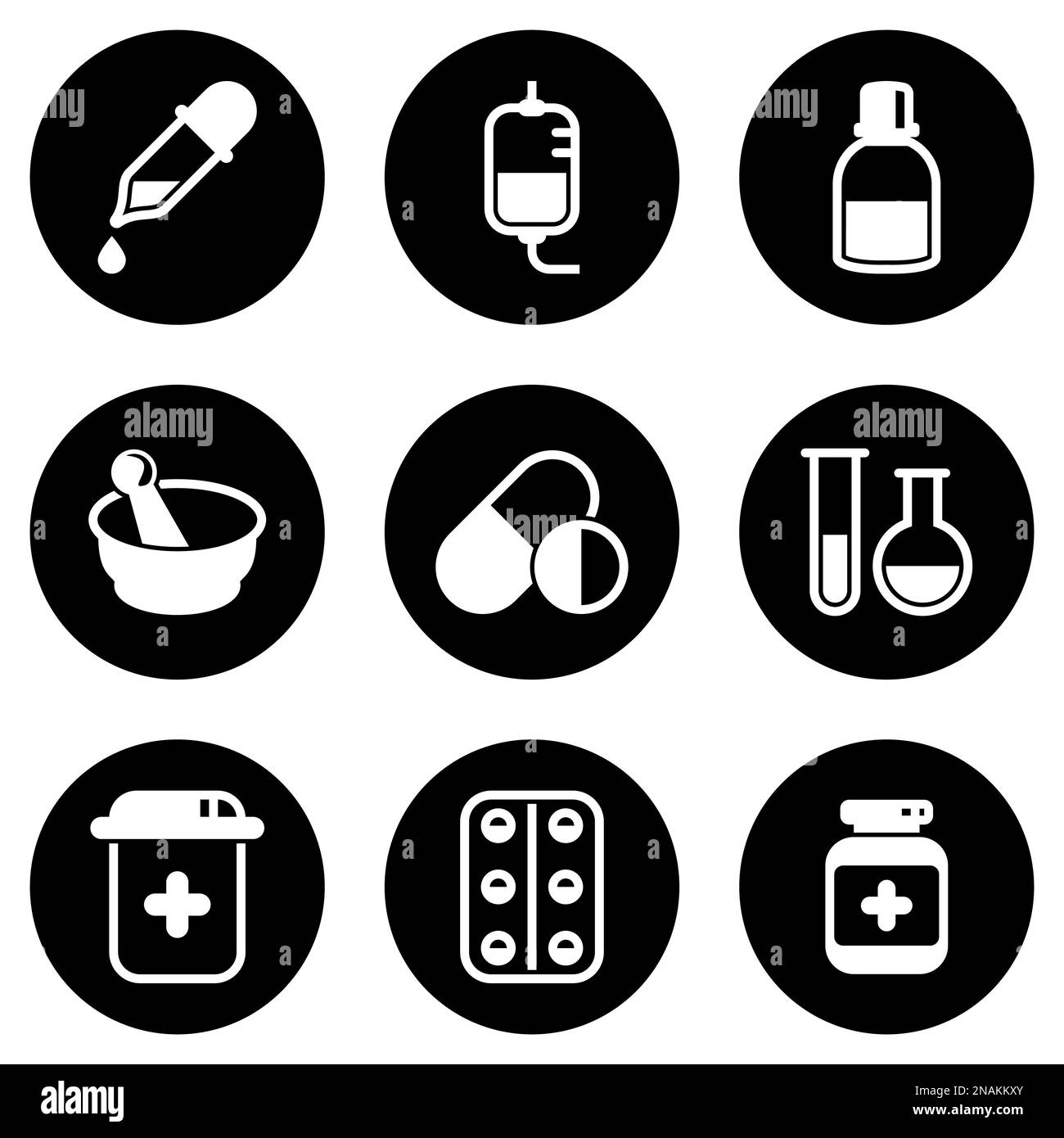 Insieme di icone semplici su un tema Medicina, medicina, medicina, vettore, insieme. Sfondo bianco Illustrazione Vettoriale