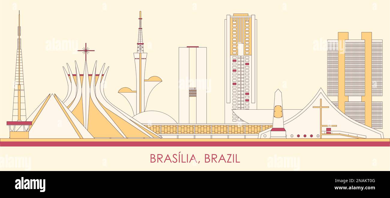 Panorama di Cartoon Skyline della città di Brasilia, Brasile - illustrazione vettoriale Illustrazione Vettoriale