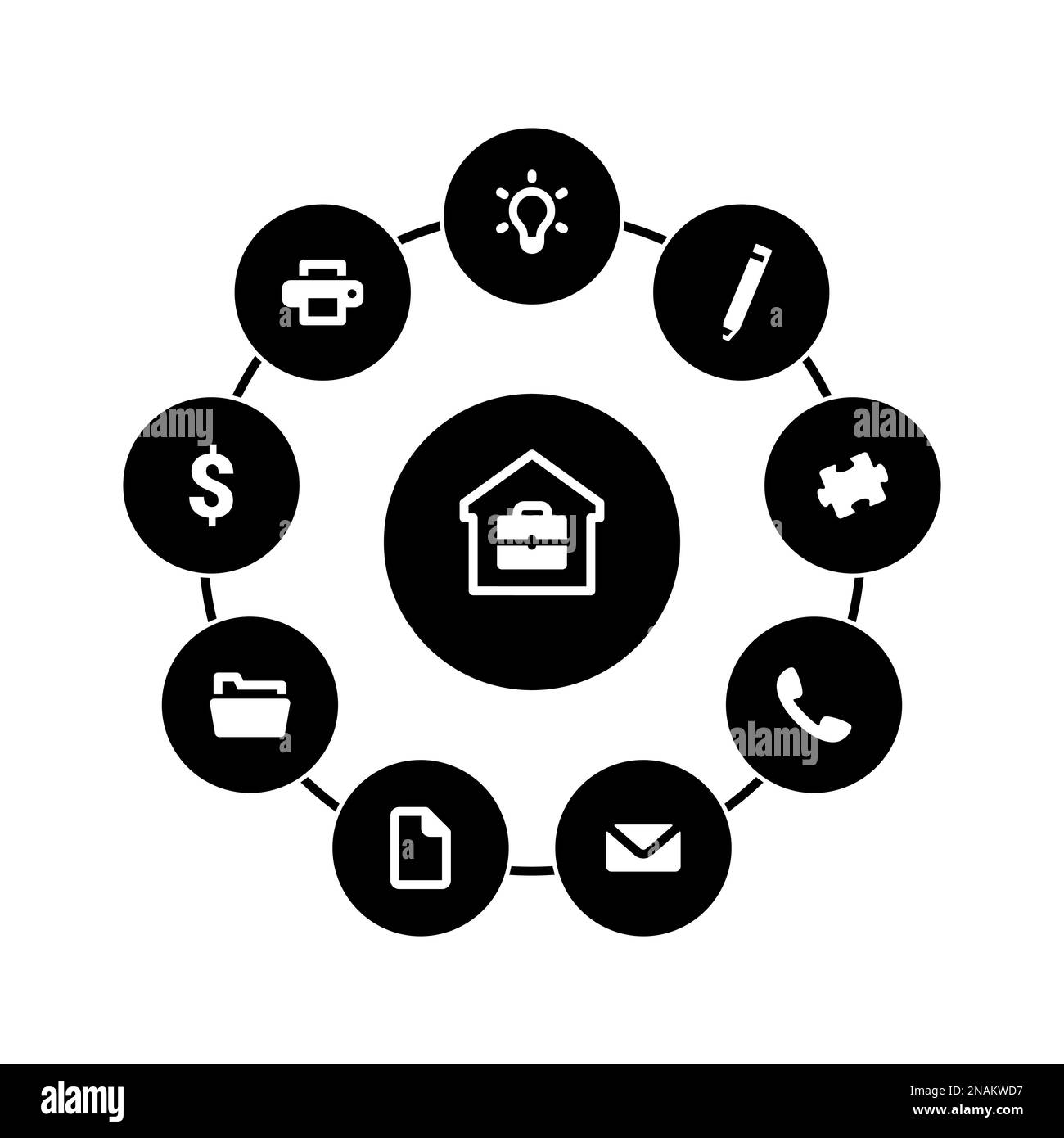 Insieme di icone semplici su un tema lavoro remoto, vettore, disegno, collezione, piatto, segno, simbolo, elemento, oggetto, illustrazione, isolato. Sfondo bianco Illustrazione Vettoriale