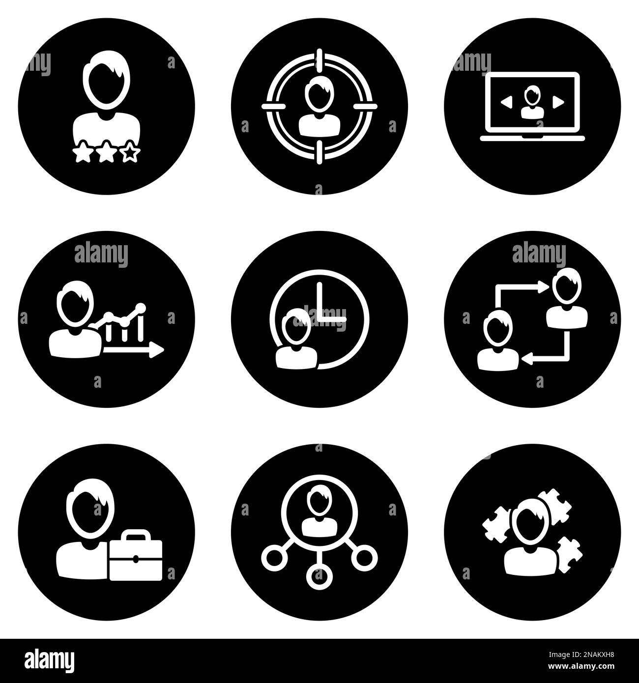Insieme di icone semplici su un tema Outsourcing, vettore, disegno, collezione, piatto, segno, simbolo, elemento, oggetto, illustrazione, isolato. Sfondo bianco Illustrazione Vettoriale
