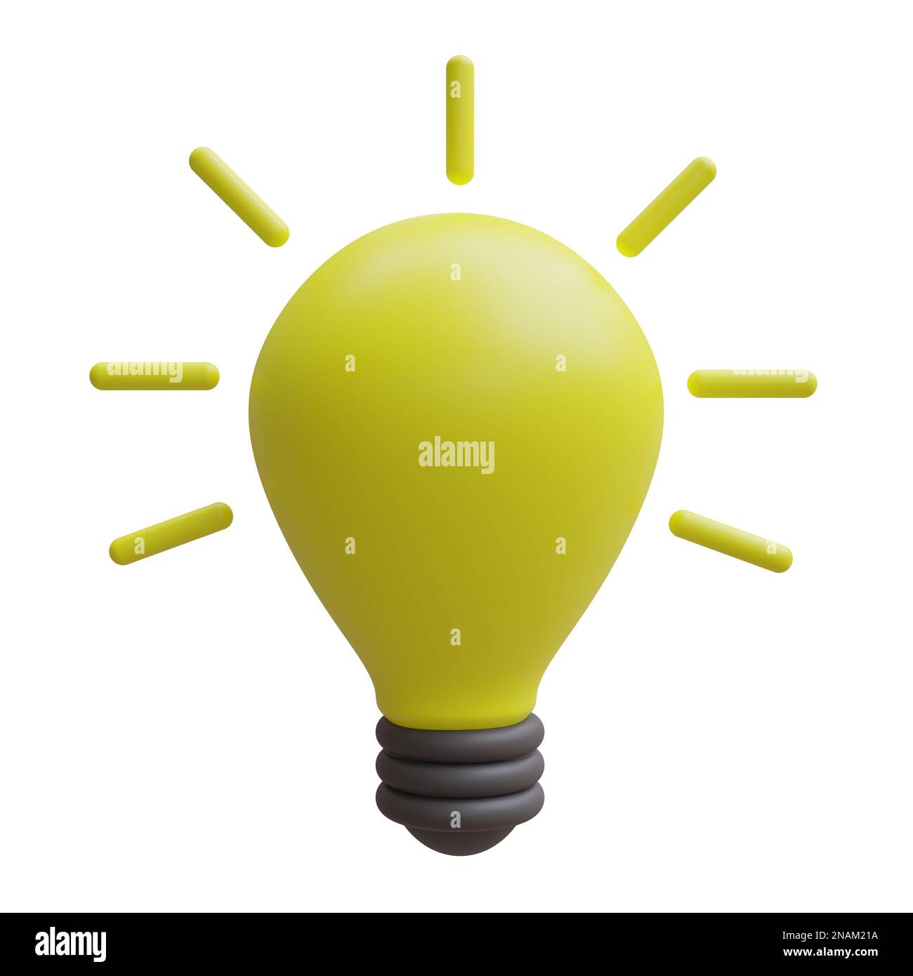 Lampadina giallo cartone animato icona minima su sfondo bianco, rendering 3D Foto Stock