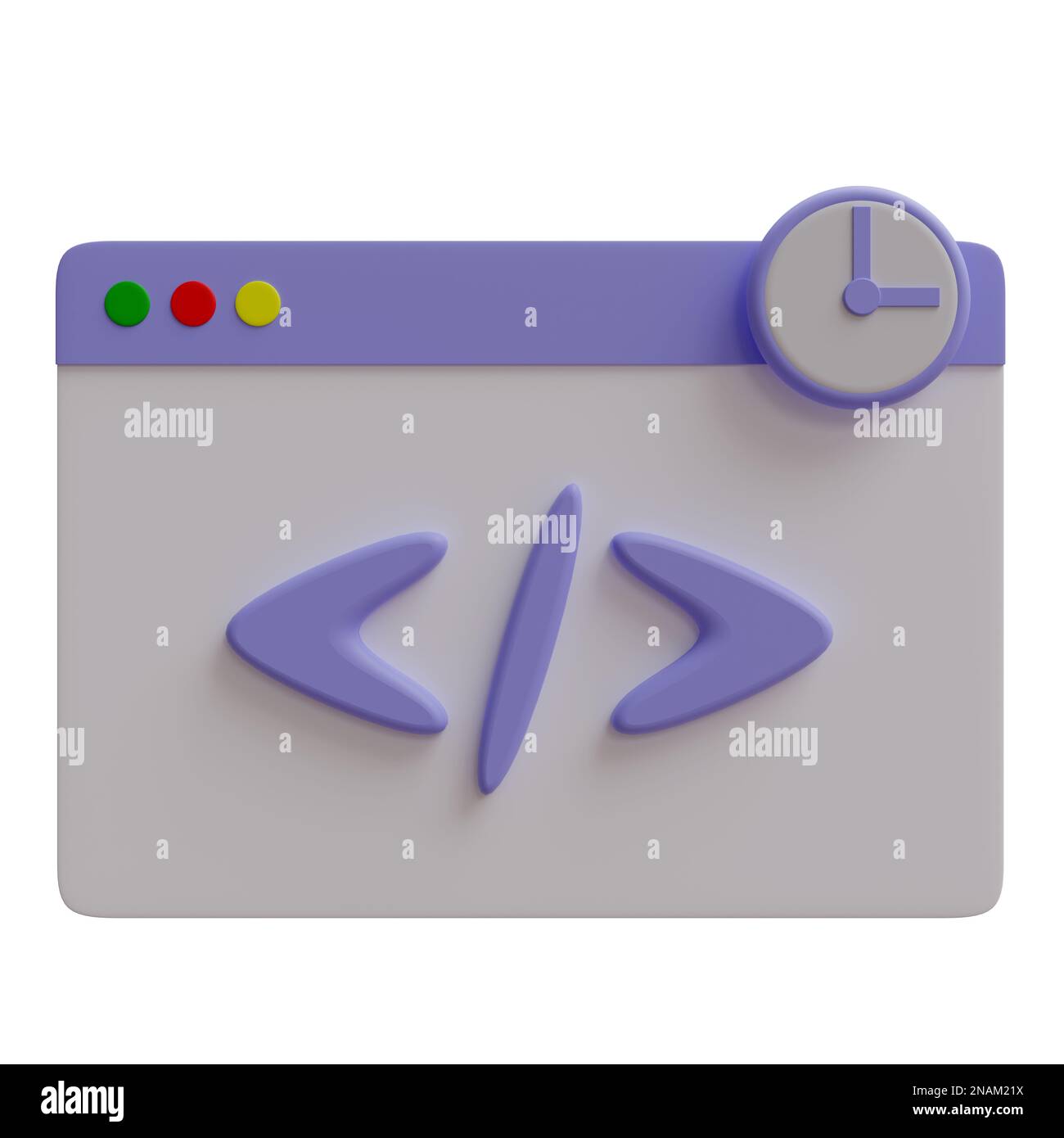 Orologio codice computer finestra cartone animato icona minima isolato su sfondo bianco, rendering 3D Foto Stock