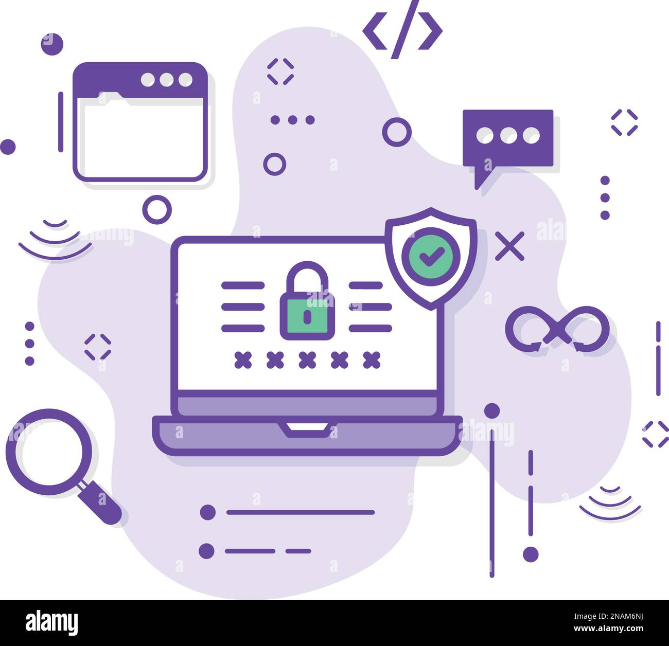 Illustrazione stock del concetto di interfaccia della schermata di accesso, disegno dell'icona vettoriale del display protetto da password, lucchetto con simbolo di protezione, comp. Cloud Illustrazione Vettoriale