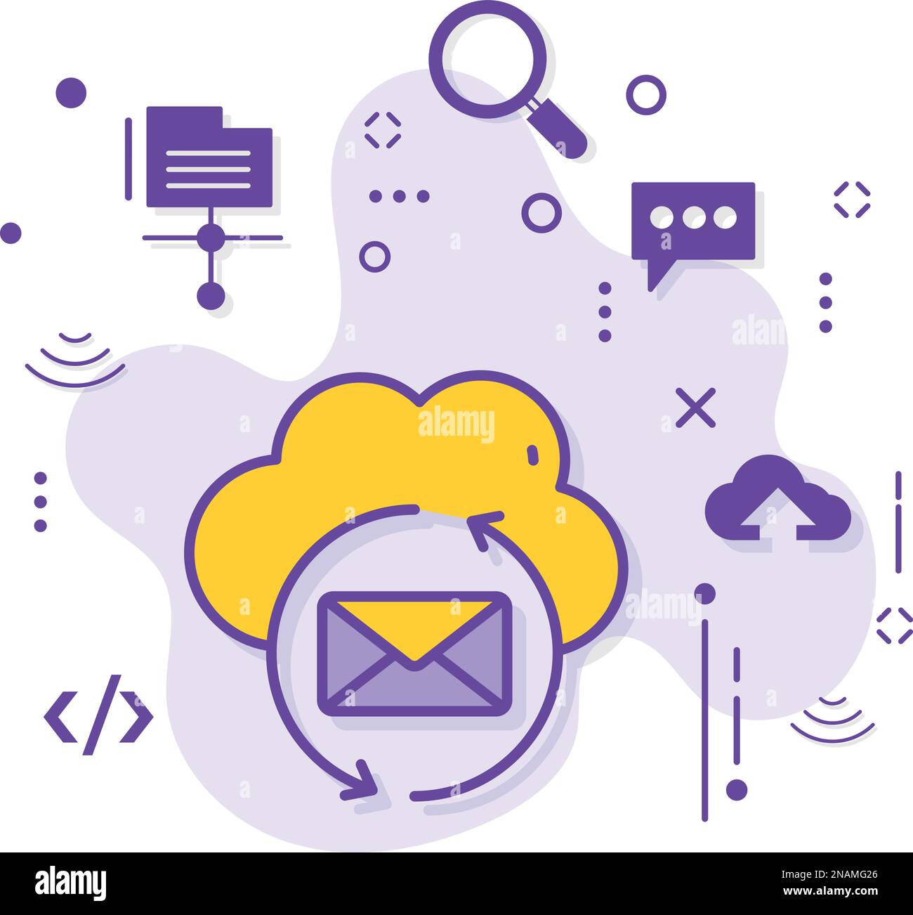 Cloud Server Messaging Exchange Vector Icon Design, Machine Daemon Sign, Hosted Email Server Concept, Cloud Computing e Web hosting Services Symbol Illustrazione Vettoriale