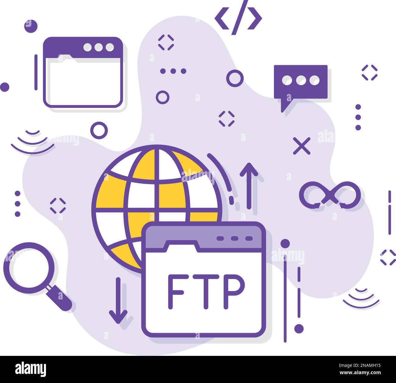 Illustrazione del concetto di FTP pubblico e privato, disegno dell'icona vettoriale del protocollo di trasferimento di file, Cloud computing e servizi di hosting Web Symbol Illustrazione Vettoriale