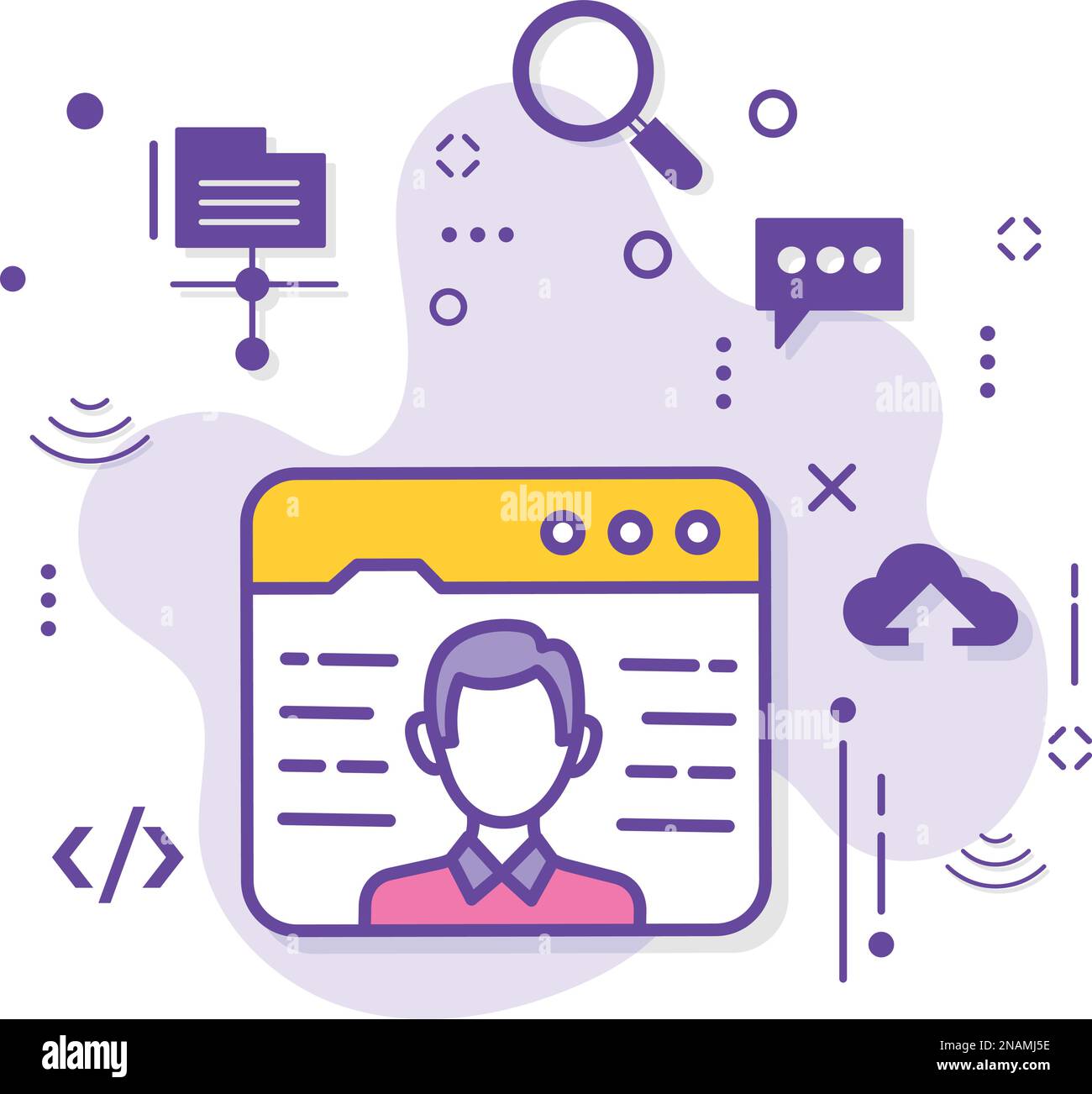 Work from Home Sign, concetto di webinar, illustrazione stock di Expert on Demand Avatar, progettazione di icone a colori vettoriali per conferenze online, Cloud computing e noi Illustrazione Vettoriale