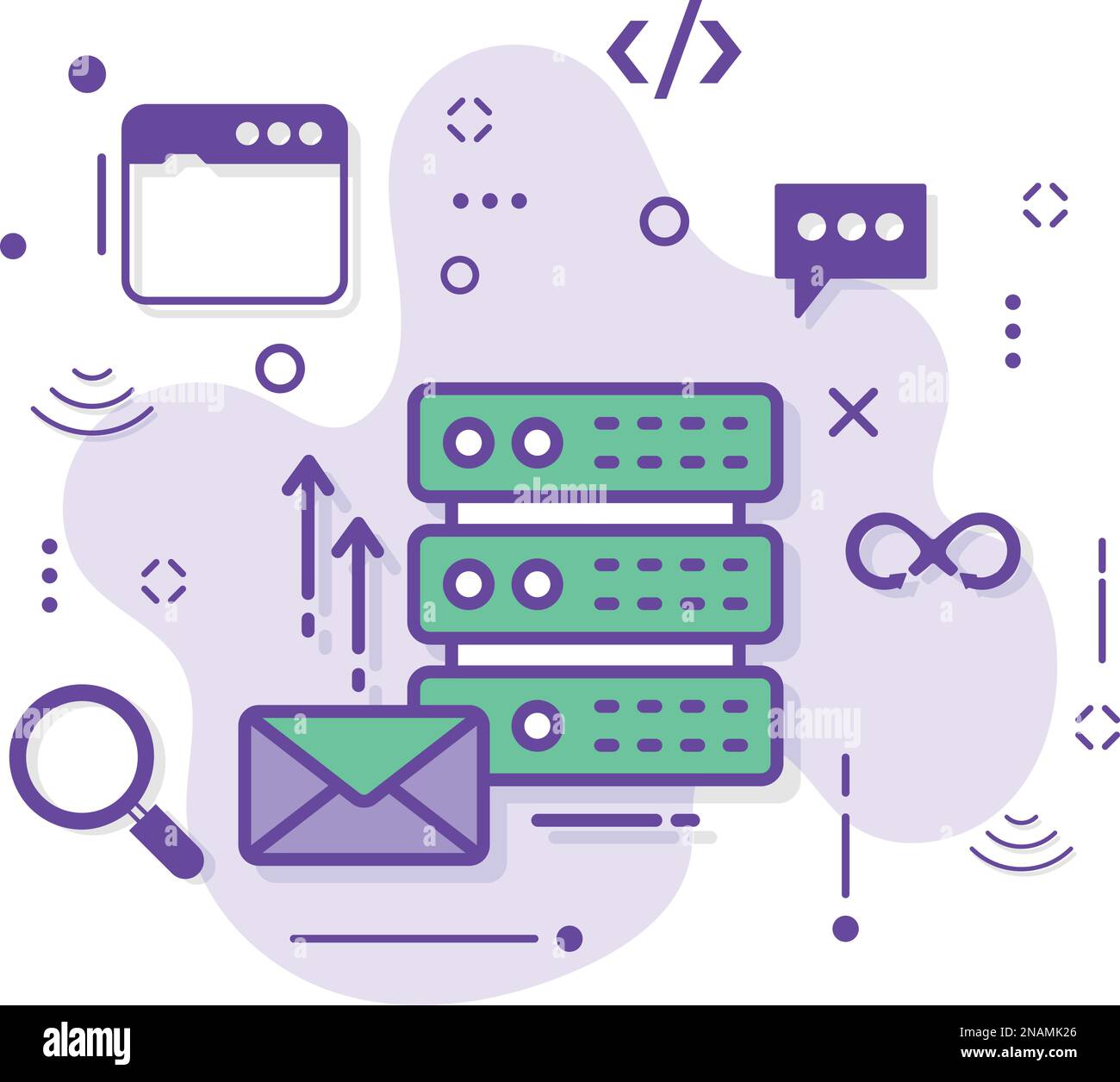 Illustrazione di Mail Exchange Machine Stock, concetto di server e-mail in uscita, progettazione di icone vettoriali per interfaccia e-mail in uscita Cloud computing e host Internet Illustrazione Vettoriale