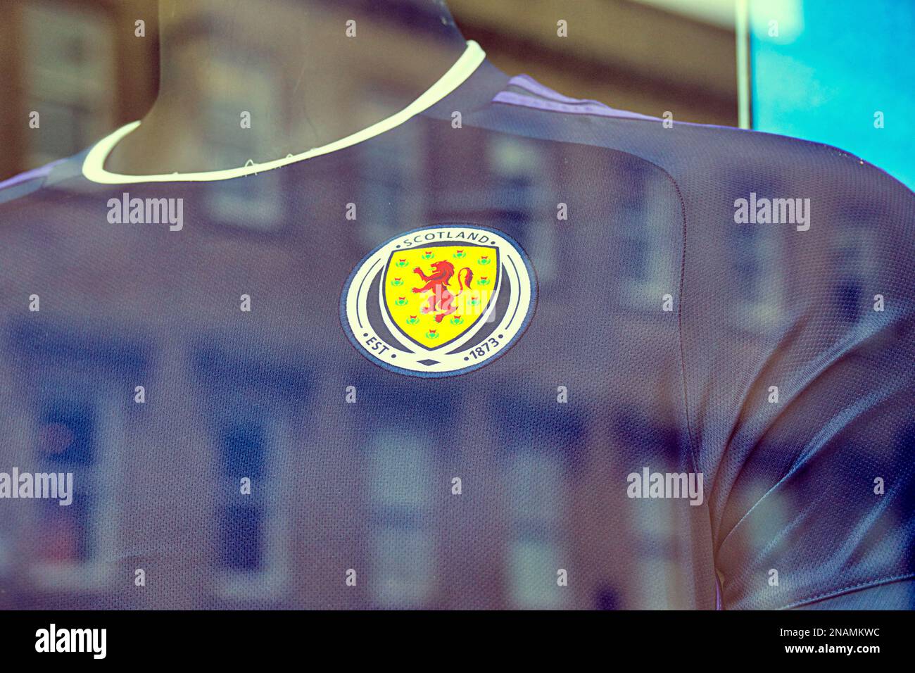 Maglia e distintivo della nazionale scozzese Foto Stock