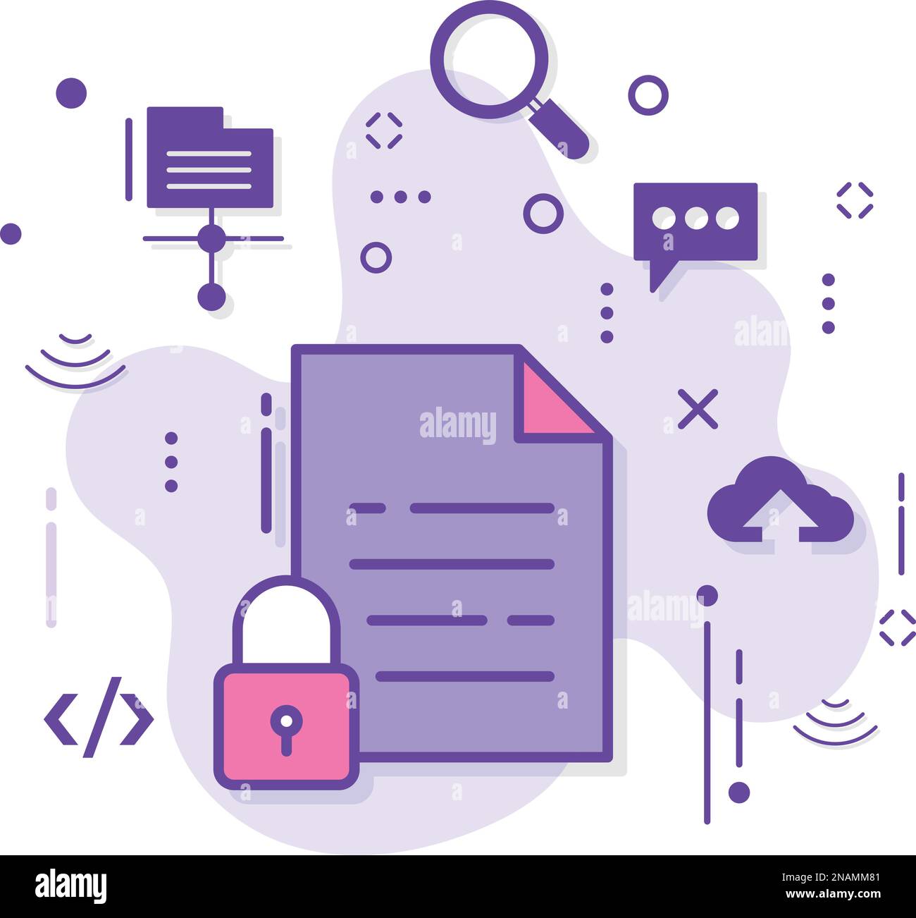 Illustrazione stock accordo di livello di servizio, disegno icona vettore archiviazione documenti sicura, Cloud computing e servizi di hosting Web Symbol, cartella file Illustrazione Vettoriale