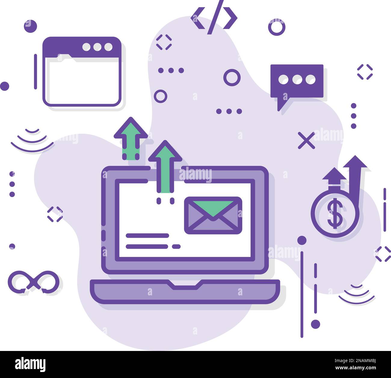 Email Burst At Once Vector Icon Design, Cloud Computing e servizi di hosting Internet Symbol, Mail Client Software Stock Illustration, Email Send All Illustrazione Vettoriale