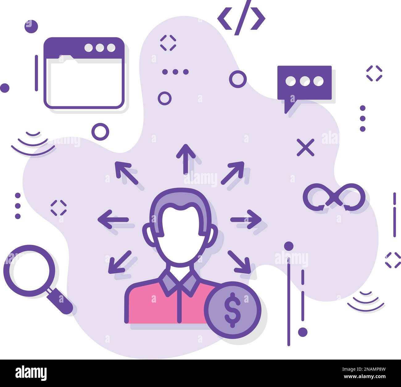 Cartello di supporto tecnico a pagamento, potenziale concetto di Avatar del cliente, rappresentante commerciale del cliente Vector Icon Design Cloud Computing e servizio di hosting Internet Illustrazione Vettoriale