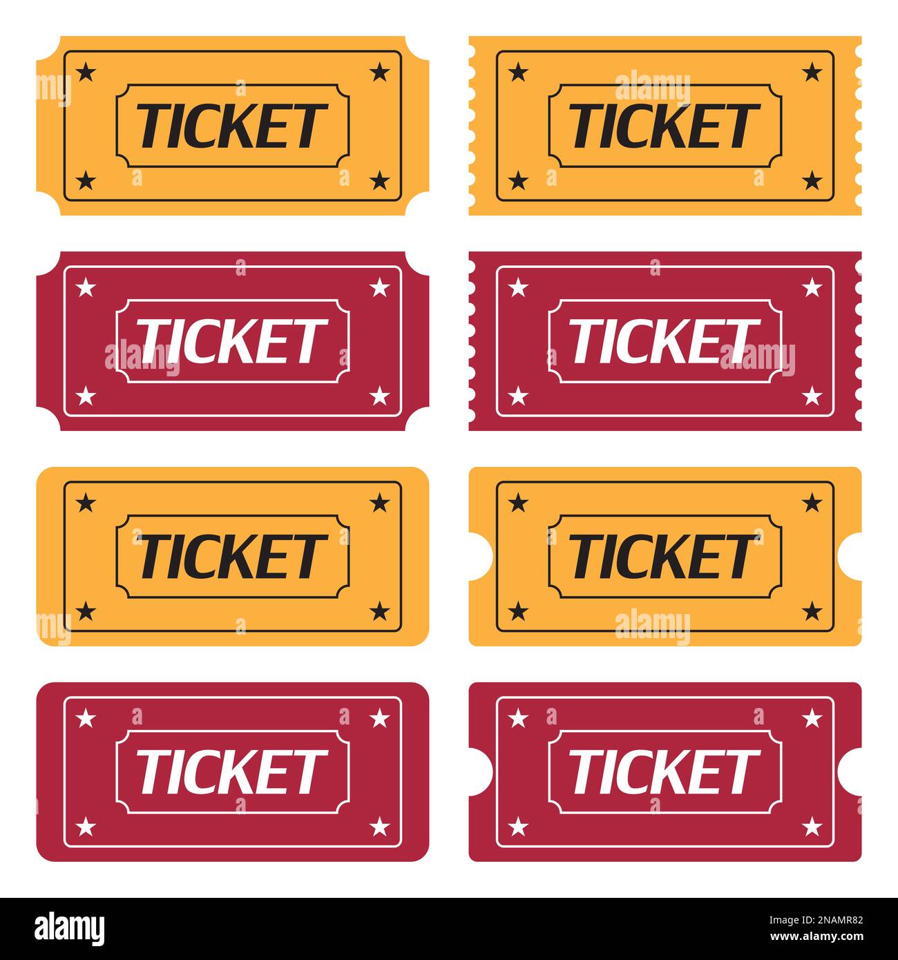 Set di icone di biglietti in un design piatto su sfondo bianco Illustrazione Vettoriale
