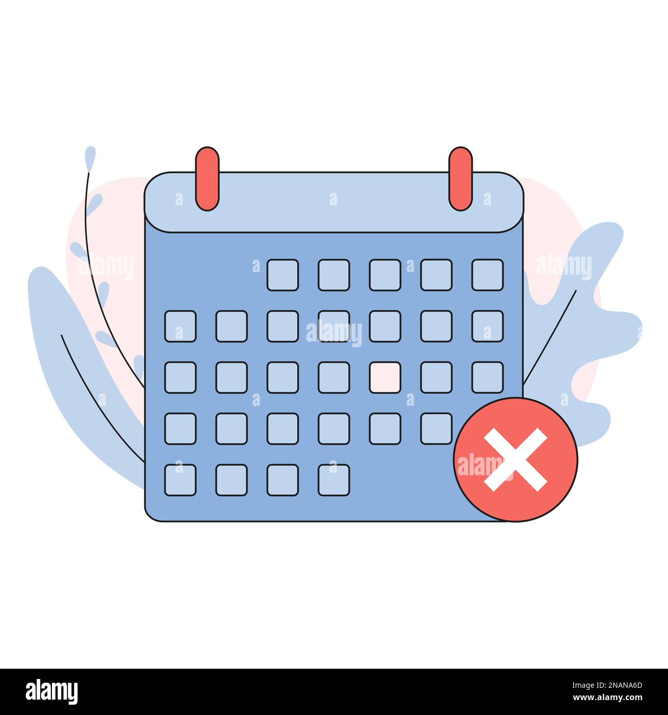 Calendario con vettore icona a croce. Icona Annulla evento. Giorno errato sull'icona del calendario. Illustrazione di un cartone animato piatto vettoriale Illustrazione Vettoriale