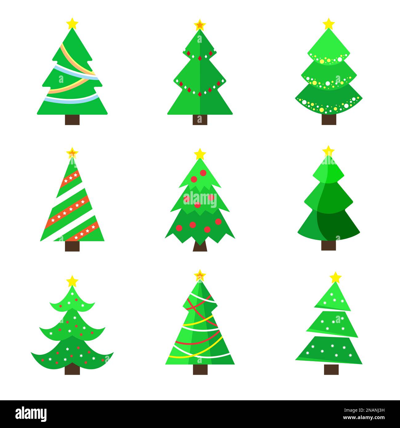 Set di albero di Natale in un design piatto. Illustrazione vettoriale Illustrazione Vettoriale