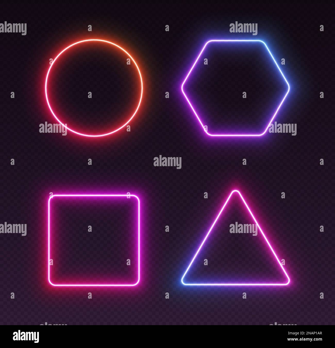 Cornici sfumate al neon, set di bordi luminosi, elementi di progettazione UI futuristici e colorati. Illustrazione Vettoriale