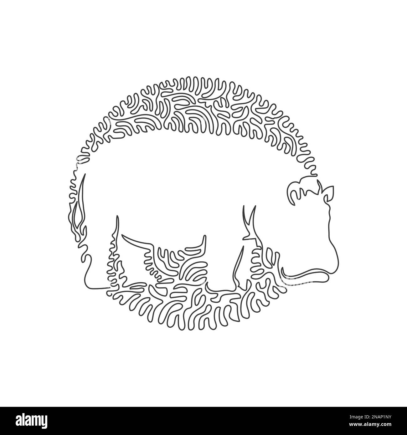 Curva continua un disegno a linea di ippopotami sono grafici arte astratta in cerchio. Illustrazione del vettore del tratto modificabile a linea singola di ippopotamo capiente Illustrazione Vettoriale