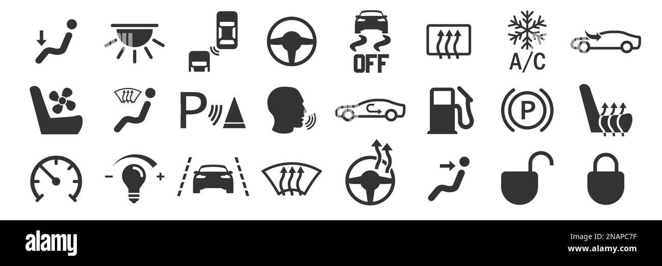 I pulsanti dell'abitacolo dell'auto consentono di impostare le icone in un design semplice. Illustrazione vettoriale Illustrazione Vettoriale