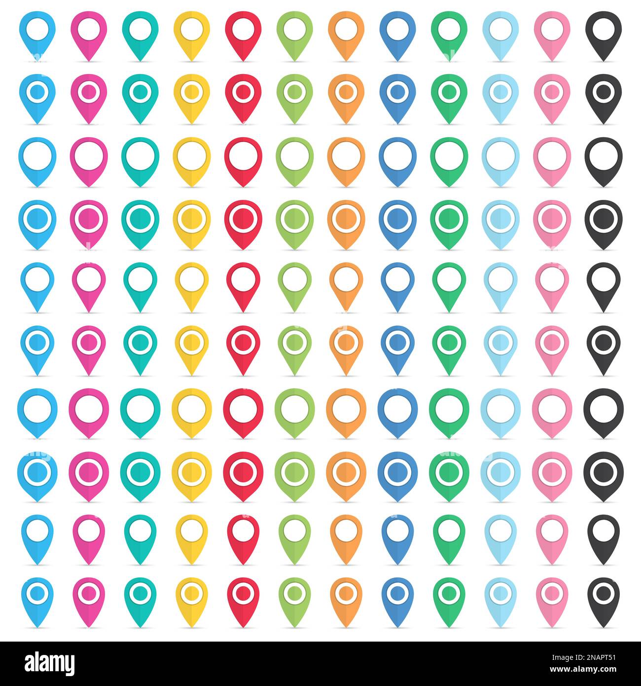 Grande serie di puntatori della mappa in un design piatto. Icone puntine mappa impostate. Raccolta di icone puntatori mappa Illustrazione Vettoriale