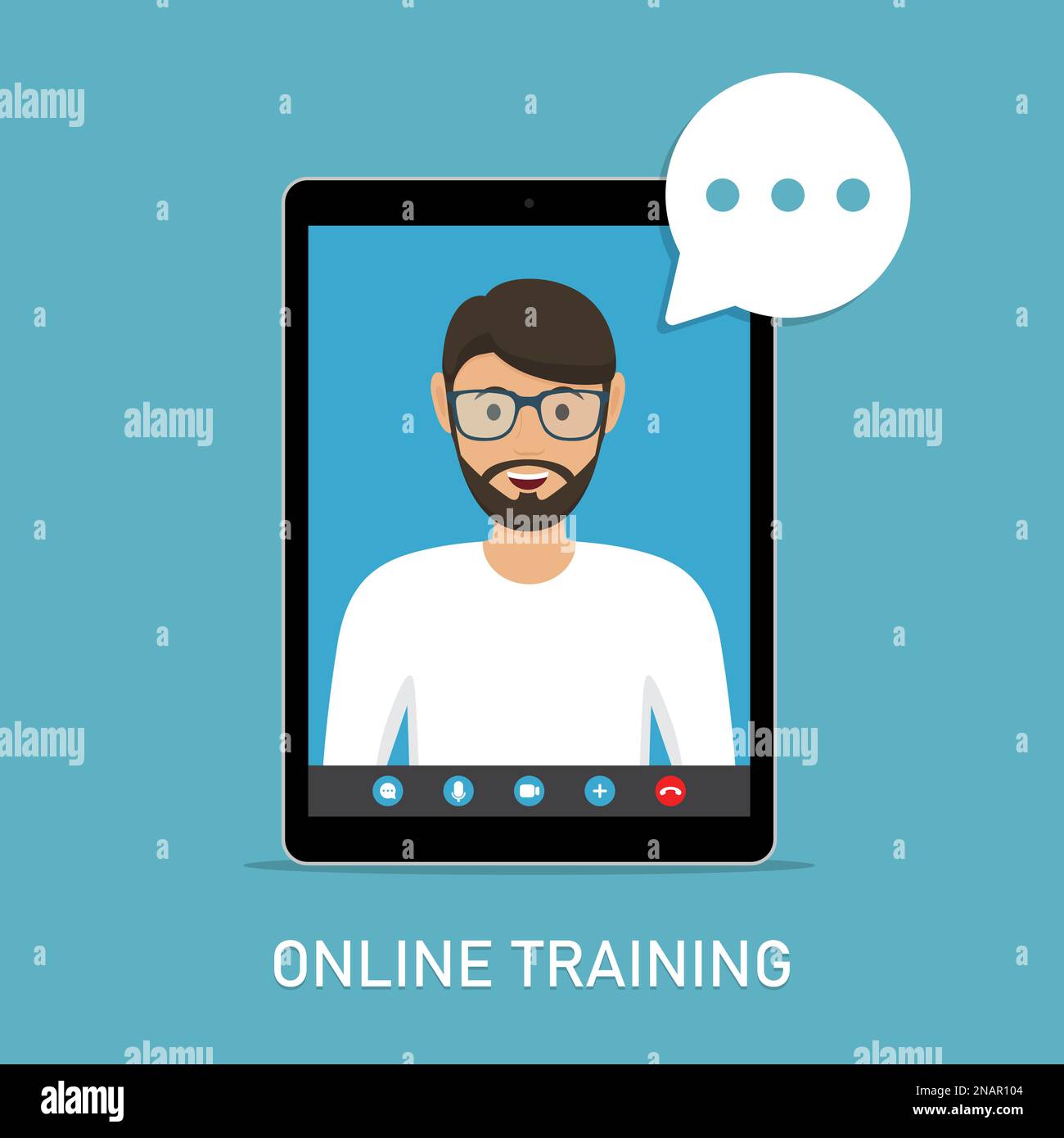 Formazione online con insegnante di video su tablet in un design piatto Illustrazione Vettoriale