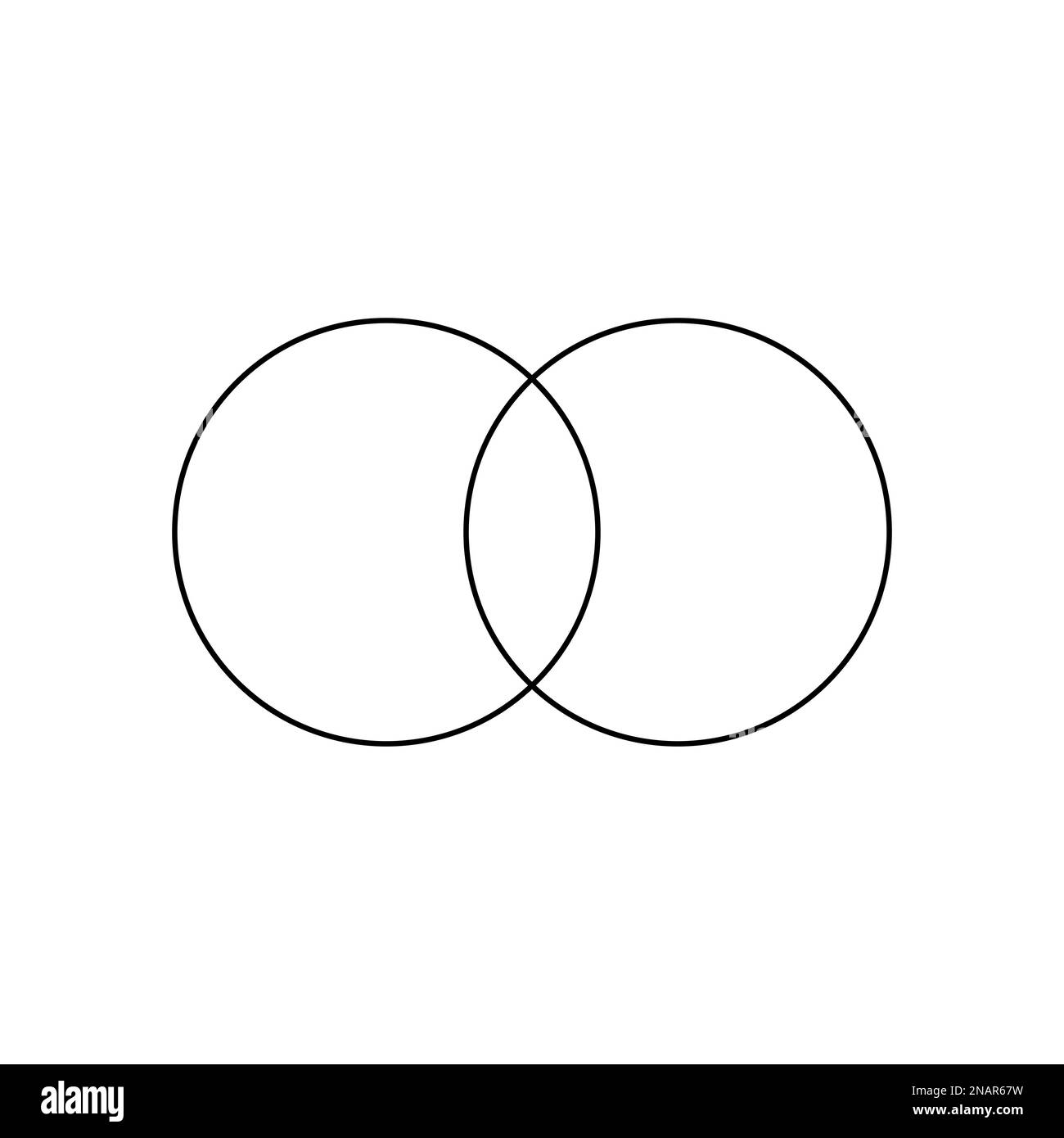 Diagramma di Venn ottline con 2 cerchi sovrapposti. Relazione matematica o logica tra diversi gruppi di cose. Modello per lo schema di analisi Illustrazione Vettoriale