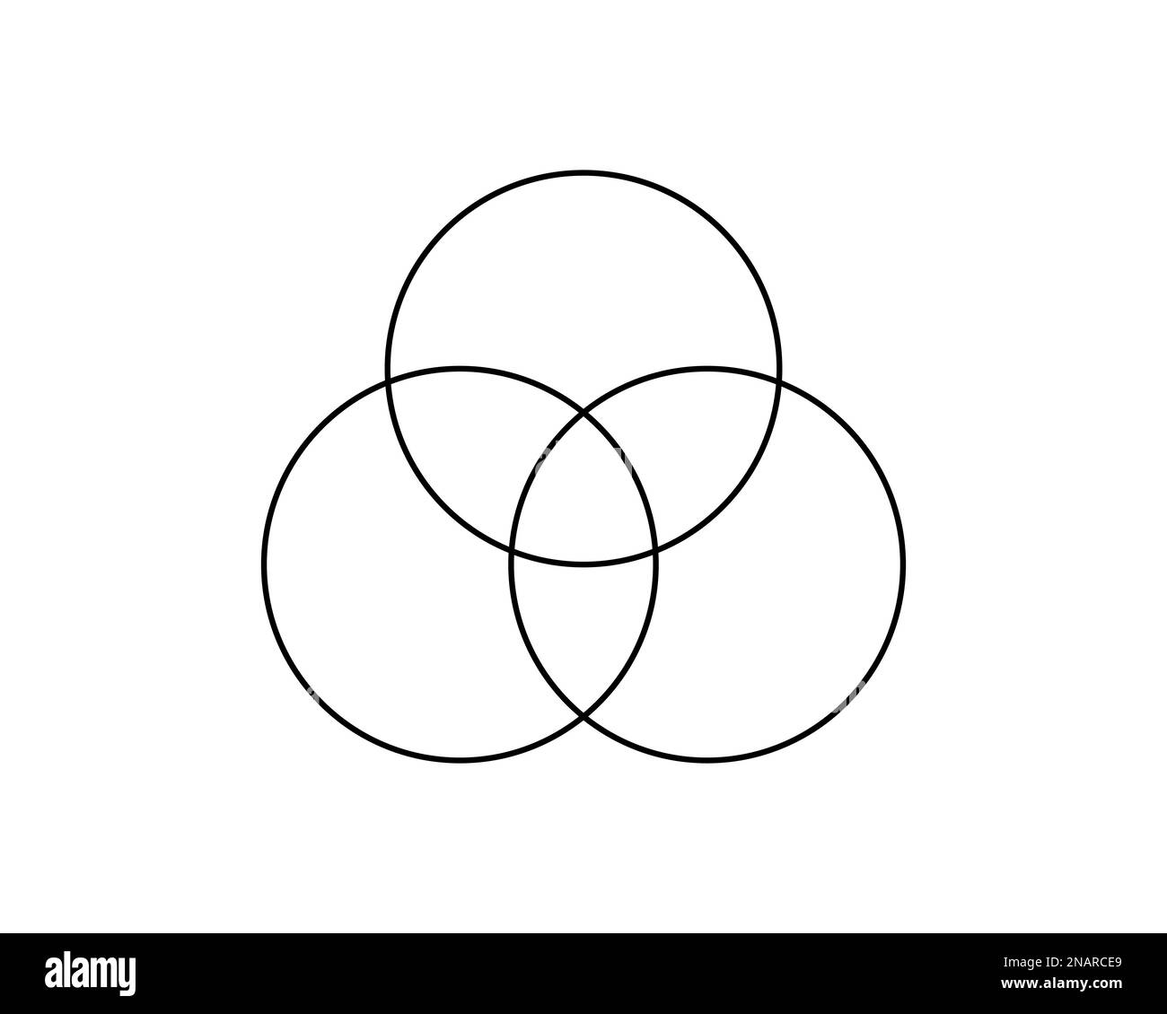 Icona diagramma Venn con 3 cerchi sovrapposti. Modello per business chart, presentazione di marketing, schema di analisi, layout infografico. Impostare la teoria Illustrazione Vettoriale