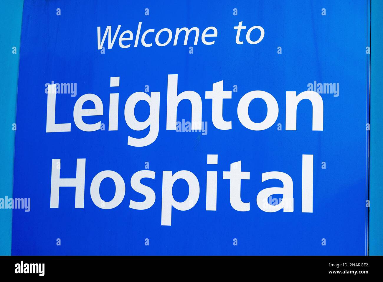 Benvenuto a Leighton Hospital segno a Leighton, Crewe Cheshire Regno Unito Foto Stock