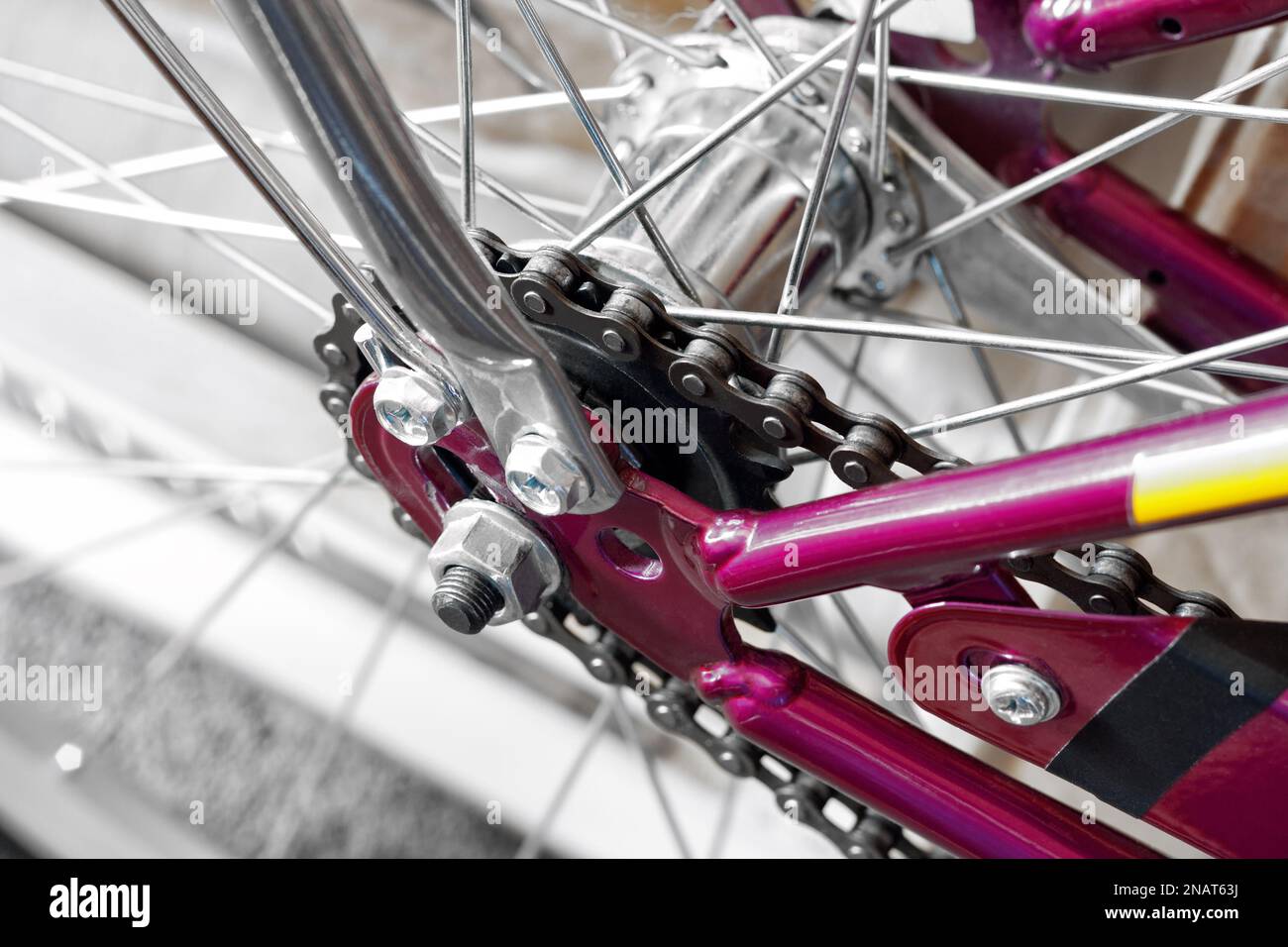 Mozzo posteriore della bicicletta. Primo piano. Isolato su sfondo grigio chiaro. Foto Stock