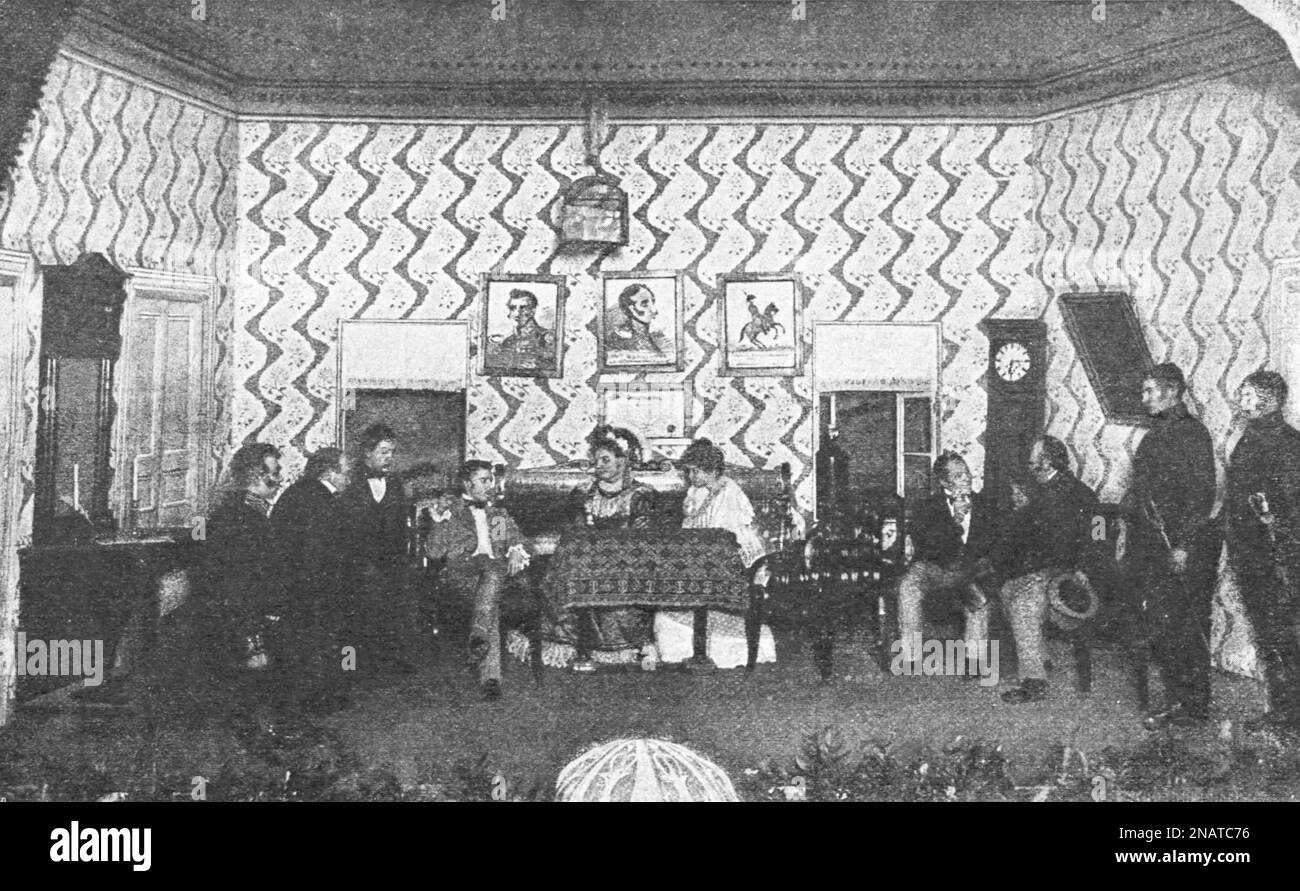 La performance "l'ispettore del Governo" (di N. Gogol) degli allievi del Liceo di Tsarevich Nikolai a Mosca. Foto dal 1902. Foto Stock