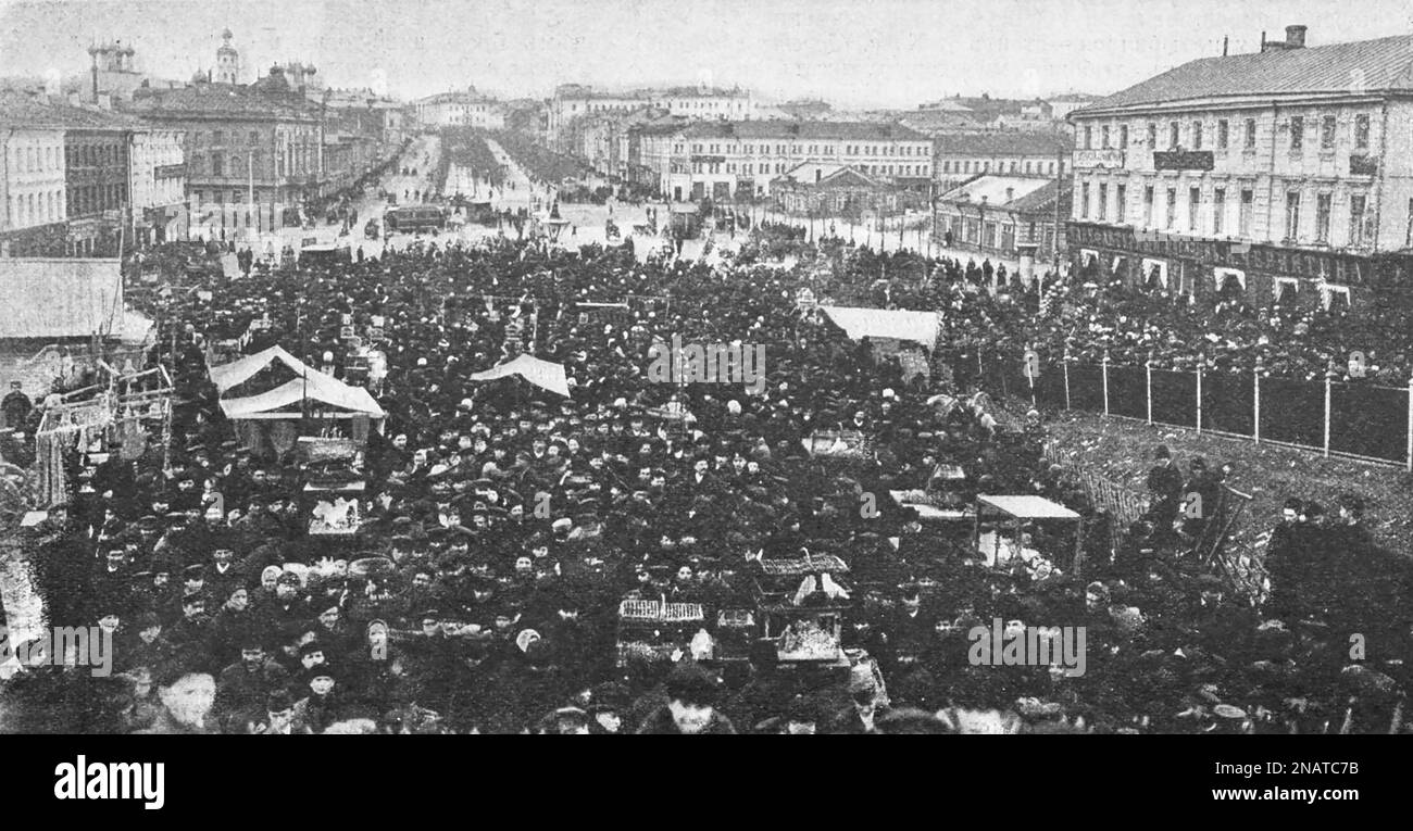 Piazza Trubnaya a Mosca il giorno dell'Annunciazione, 25 marzo 1902. Foto Stock
