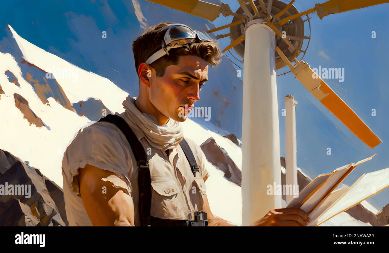 Questa immagine è di un giovane uomo in equipaggiamento militare che tiene una clip board vicino ad un edificio Foto Stock