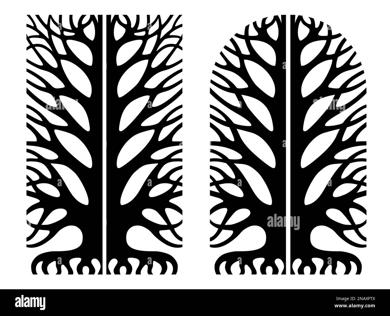 Contorno di silhouette di decorazione albero da favola Illustrazione Vettoriale