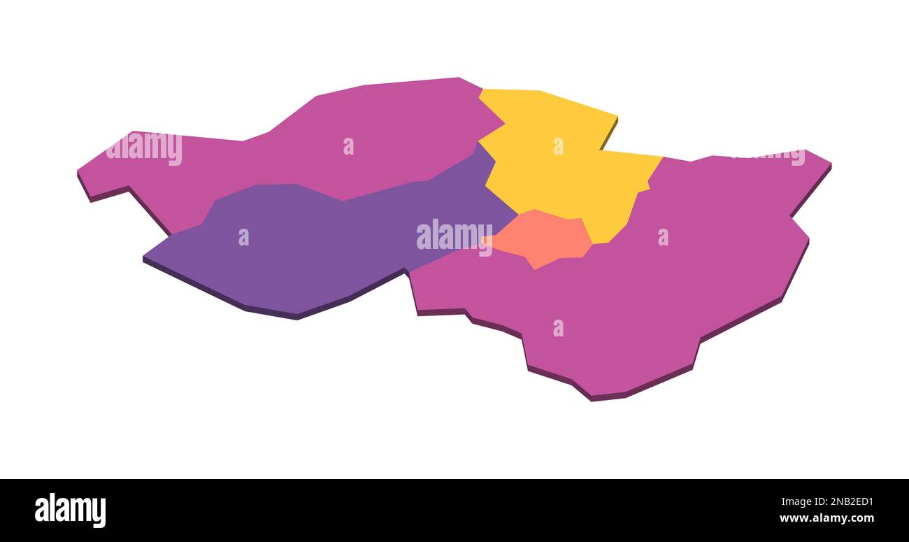 Rwanda mappa politica delle divisioni amministrative - province. Mappa vettoriale vuota isometrica 3D in schema a quattro colori. Illustrazione Vettoriale
