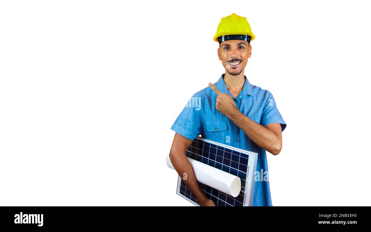 Engineer Holding pannello solare fotovoltaico. Foto Stock