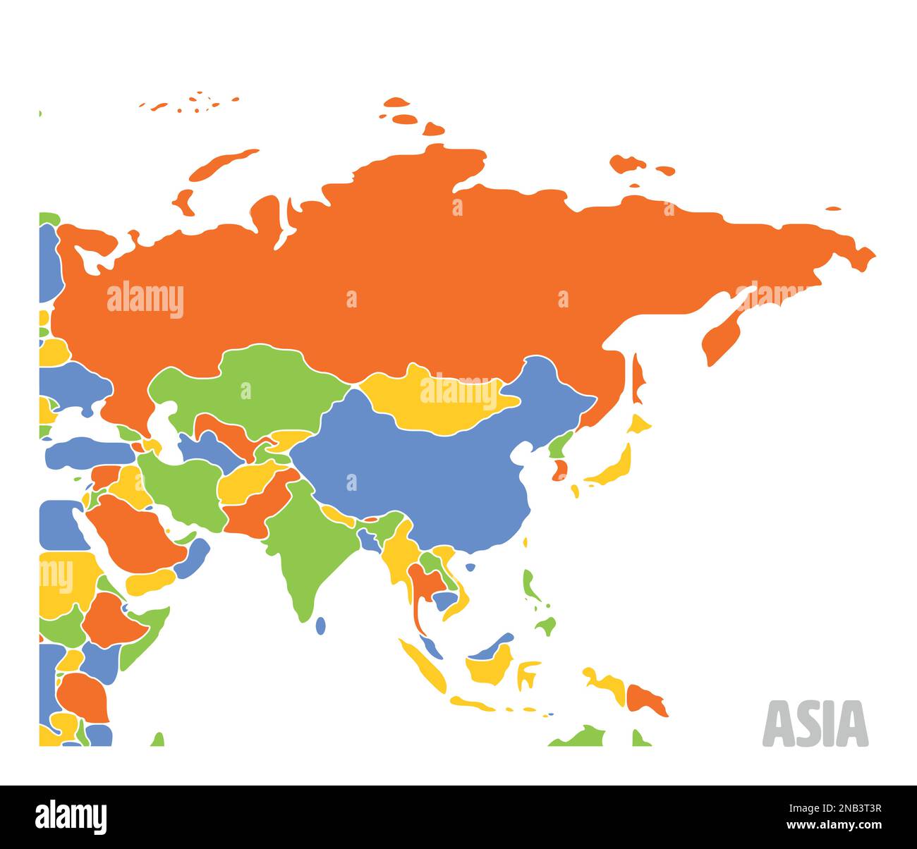 Mappa schematica semplificata dell'Asia. Carta politica dei paesi del continente vuoto e isolato. Bordi generalizzati e smussati. Semplice illustrazione vettoriale piatta Illustrazione Vettoriale