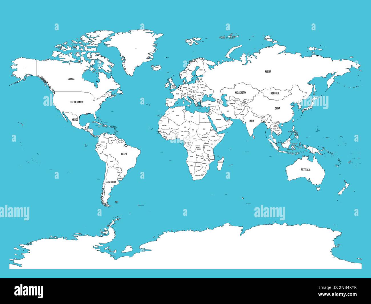 Mappa politica del mondo. Terre bianche e mari blu. Illustrazione vettoriale. Illustrazione Vettoriale