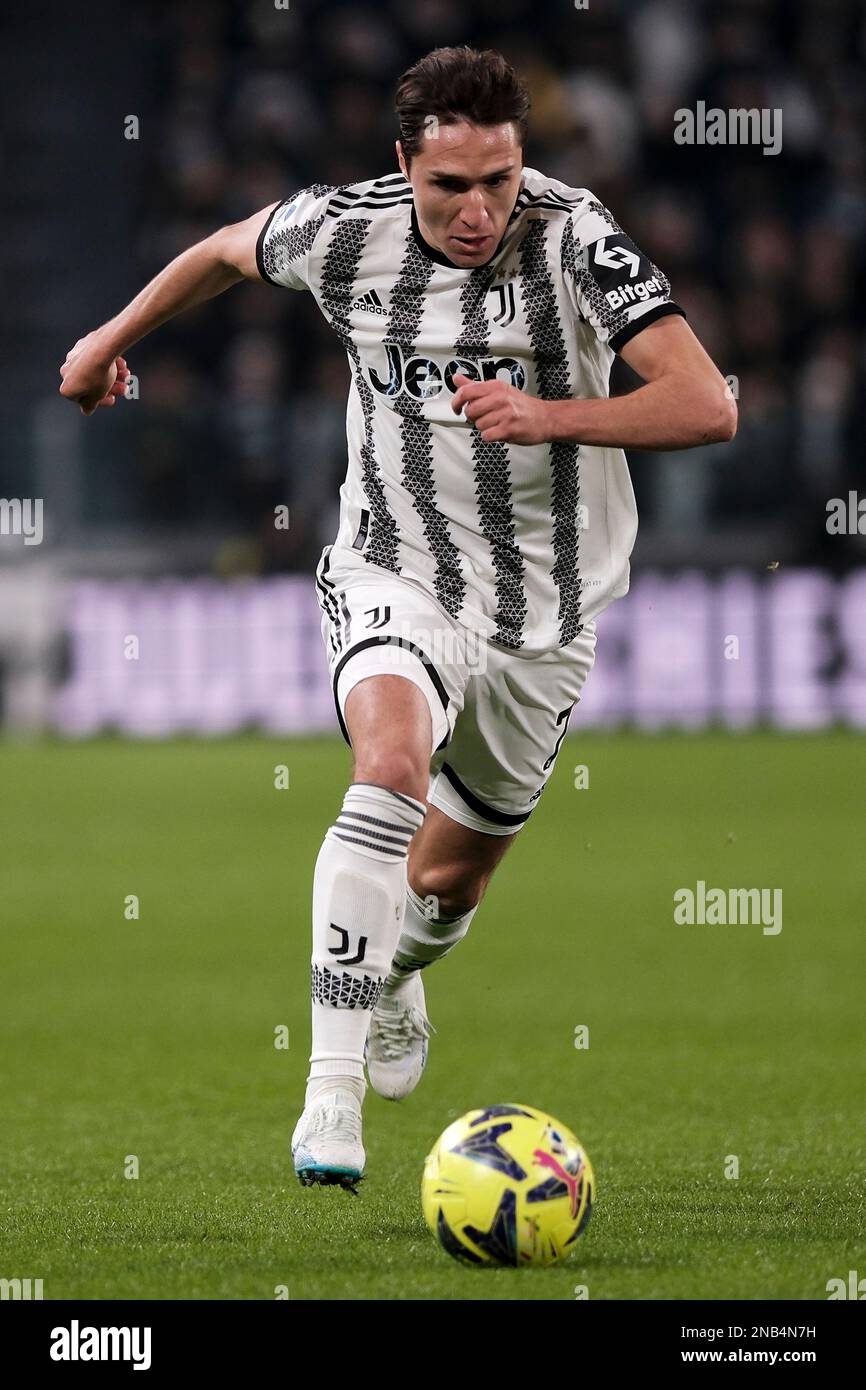 Federico Chiesa di Juventus FC in azione durante la Serie Una partita di calcio tra Juventus di Juventus FC e ACF Fiorentina allo stadio Juventus in Foto Stock