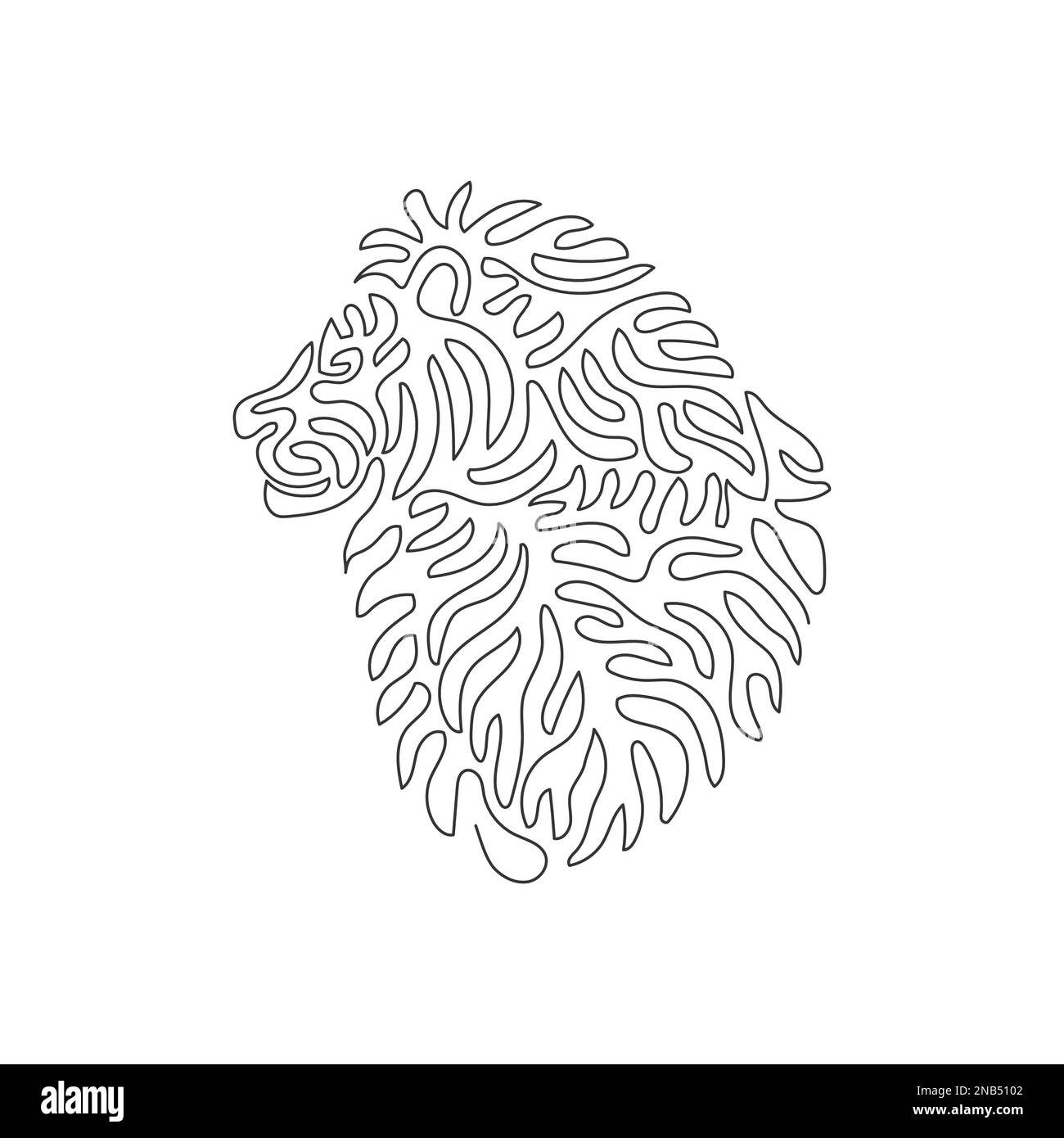 Singolo riccio disegno a una linea di un leone muscolare arte astratta Disegno grafico a linea continua illustrazione vettoriale della criniera del leone maschile per l'icona Illustrazione Vettoriale