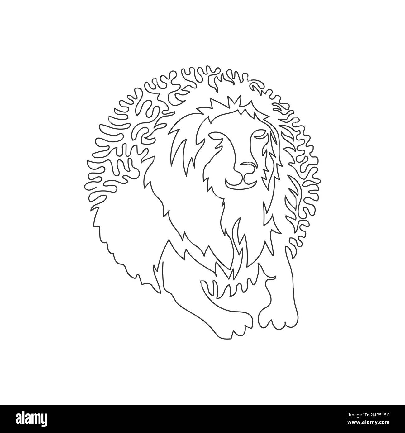 Curva continua disegno di una linea. I Lions hanno corpi forti. Arte astratta in cerchio. Illustrazione del vettore di tratto modificabile a linea singola di leone aggregativo Illustrazione Vettoriale