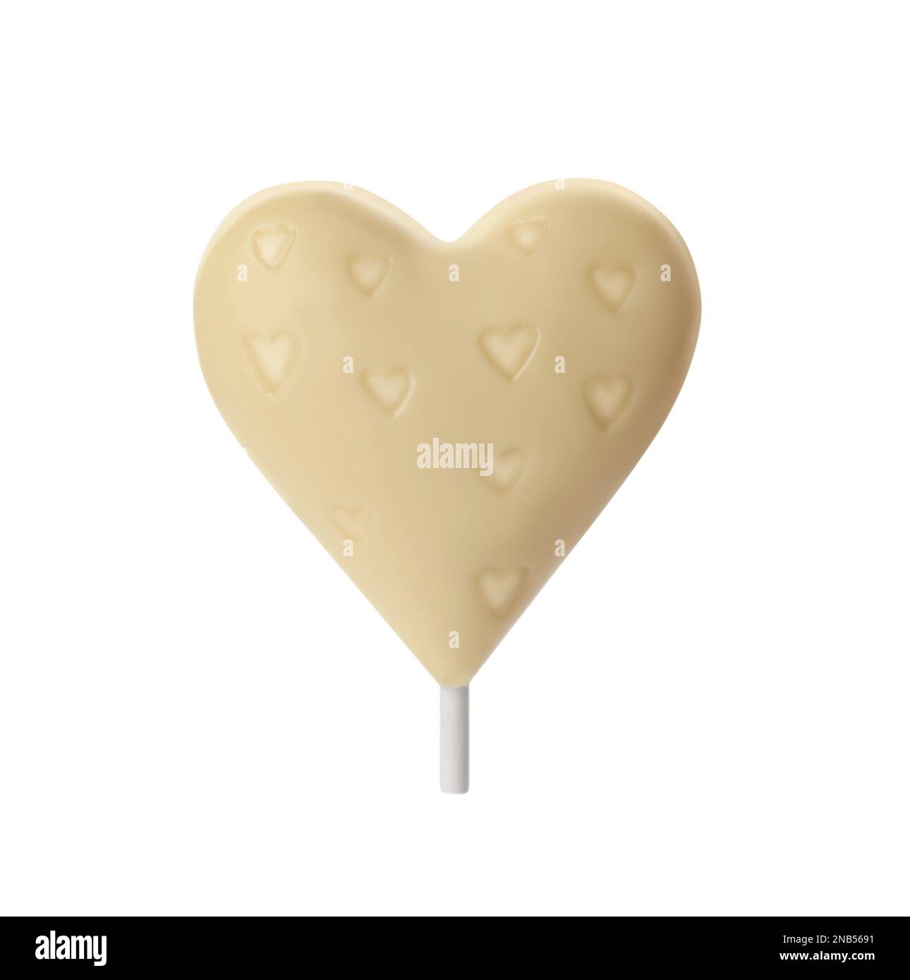 Lollipop a forma di cuore fatto di cioccolato isolato su bianco Foto Stock