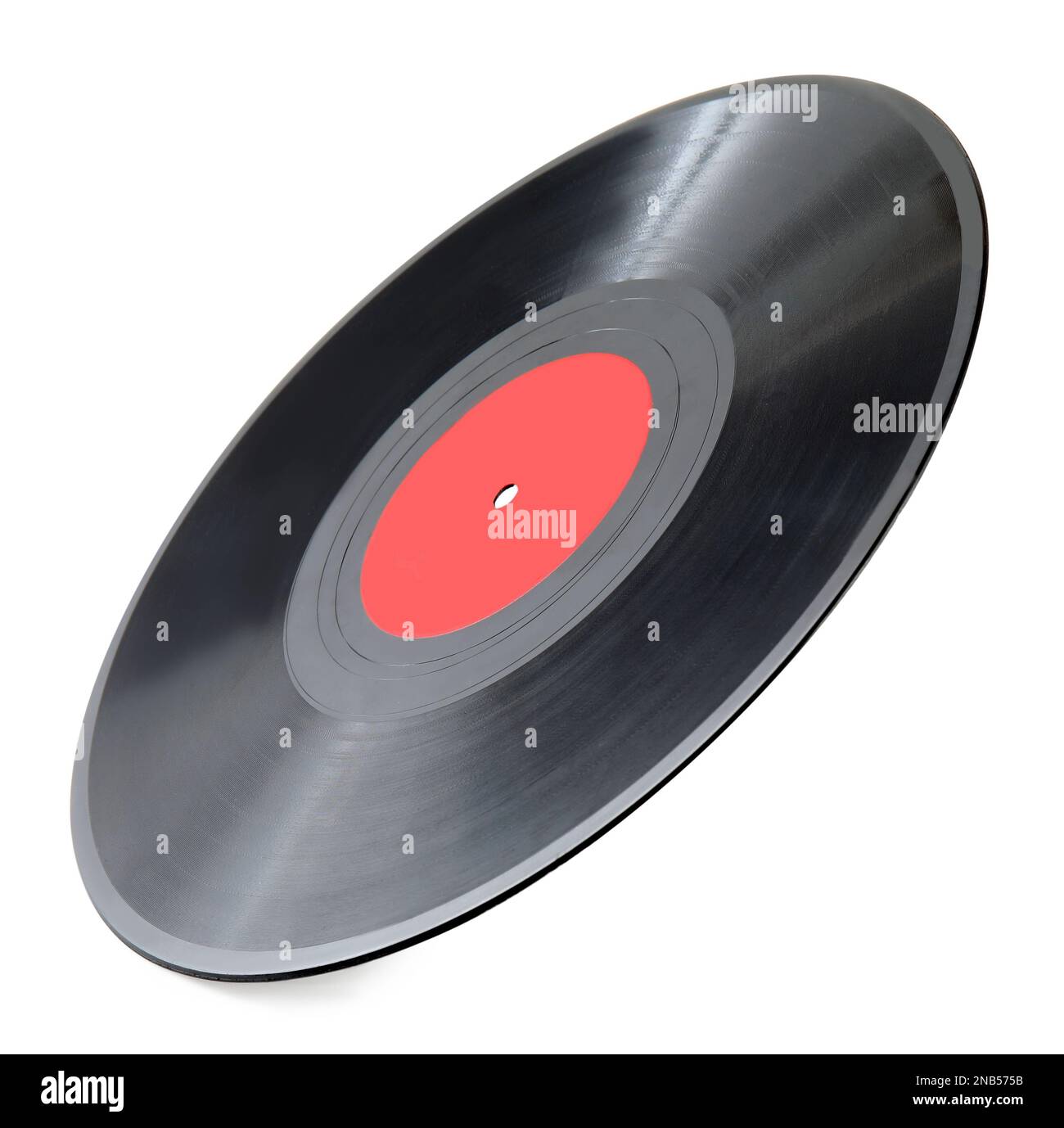 Disco in vinile nero d'epoca isolato su bianco Foto Stock