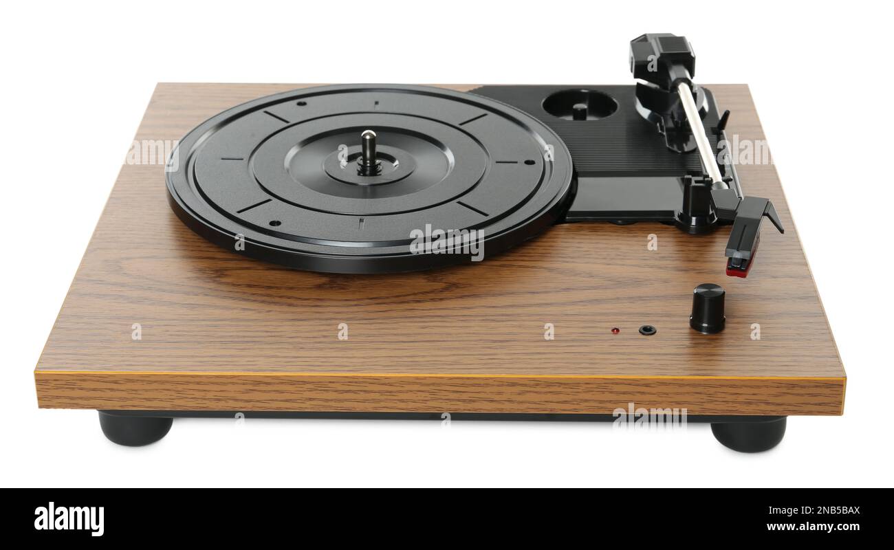 Giradischi in vinile moderno isolato su bianco Foto Stock