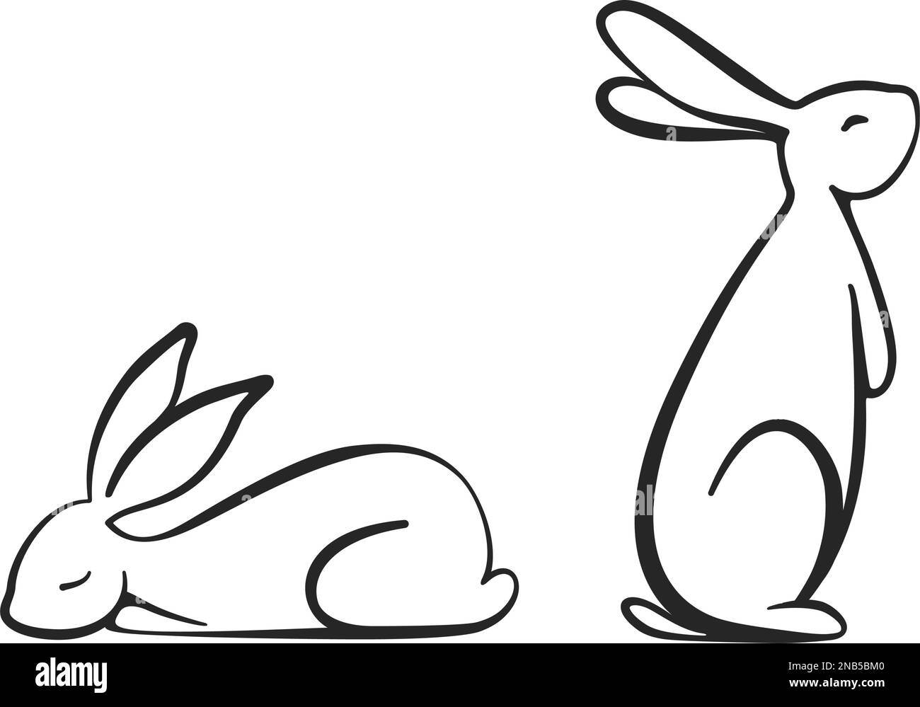 Conigli Bunny coppia come una linea che traccia in vettore Illustrazione Vettoriale